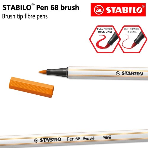 STABILO Pen 68 Brush Orange / Oranye / Premium Marker Kuas Kaligrafi