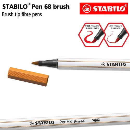 STABILO Pen 68 Brush Dark Ochre / Cokelat / Marker Kuas Kaligrafi