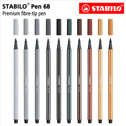 STABILO Set 10 - Pen 68 Brown Black Green / Hitam Abu Cokelat