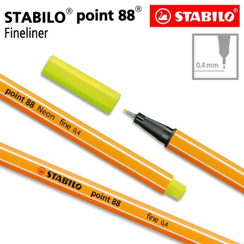 STABILO Point 88 Neon Yellow Isi 1 pcs / Fineliner / Pen Warna Kuning