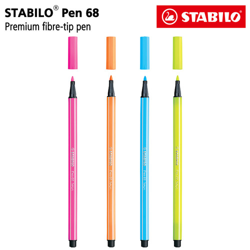 STABILO SET 4 - Pen 68 NEON / Highlighter Marking Pen / Pink Biru