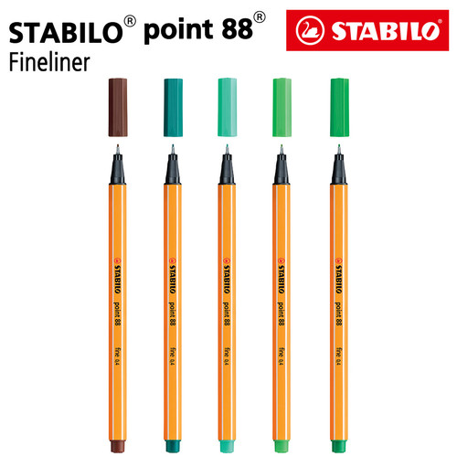 STABILO SET 5 - Point 88 Green Shade Brown / Fineliner / Pen Hijau