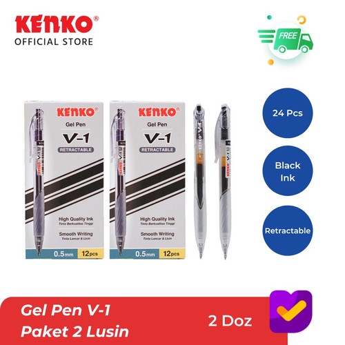 Paket Bundle 2 Lusin Gel Pen Tinta Gel Pena Hitam V-1