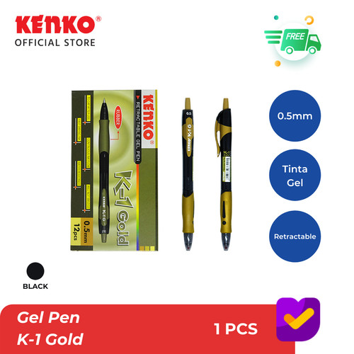 KENKO GEL PEN / Pulpen Jel / Pena Jel Cetek K-1 GOLD Black Retractable