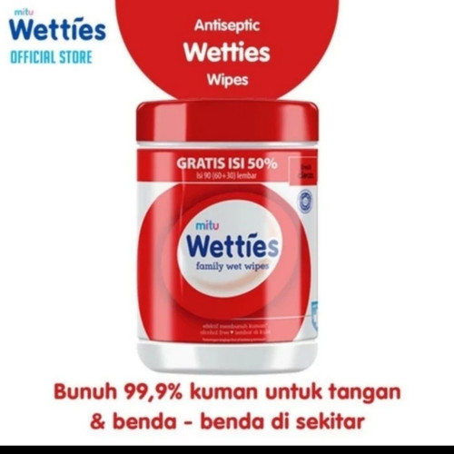 tissue basah antiseptic mitu wetties botol isi 90 lembar