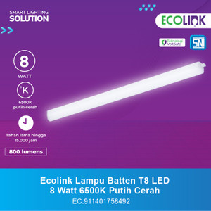 Ecolink Lampu Batten T8 LED 8 Watt 6500K Putih Cerah