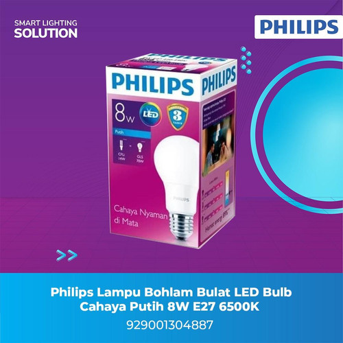 Philips Lampu Bohlam LED Bulb - Cahaya Putih 8W E27 6500K