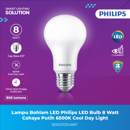 Lampu Bohlam LED Philips LED Bulb 8 watt Cahaya Putih Cool Day Light