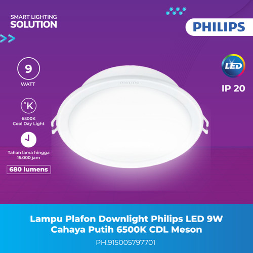 Lampu Plafon Downlight Philips LED 9W Cahaya Putih 6500K CDL Meson