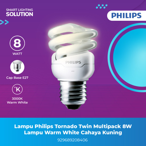 Lampu Philips Tornado Twin Multipack 8W Lampu Warm White Cahaya Kuning