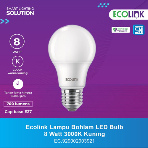 Ecolink Bohlam Lampu LED Bulb - Cahaya Kuning 8W 8 Watt 3000K