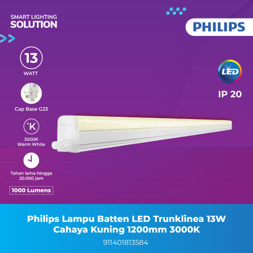 Philips Lampu Batten LED Trunklinea 13W Cahaya Kuning 1200mm 3000K