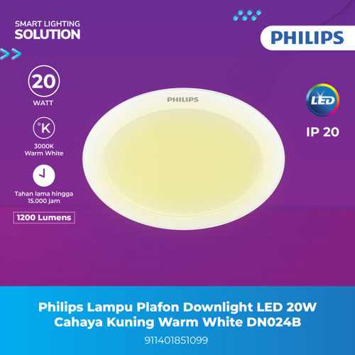 Philips Lampu Plafon Downlight LED 20W Cahaya Kuning Warm White DN024B