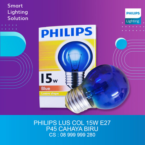 Philips Lampu 15 Watt Warna Cahaya Biru E27 220V P45 Blue