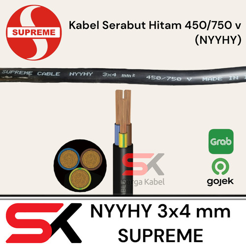 NYYHY 3x4mm SUPREME/ KABEL SERABUT 3 x 4mm/ 3x4/ 3 x 4/ KABEL 3x4 mm