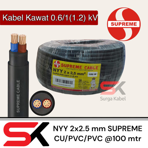 NYY 2x2.5mm SUPREME @100mtr/ 2 x 2.5mm/ 2x2,5/ 2 x 2,5/ KABEL KAWAT