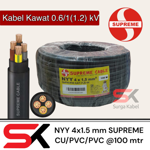 NYY 4x1.5 mm SUPREME / KABEL LISTRIK TUNGGAL NYY 4 x 1.5 mm SP