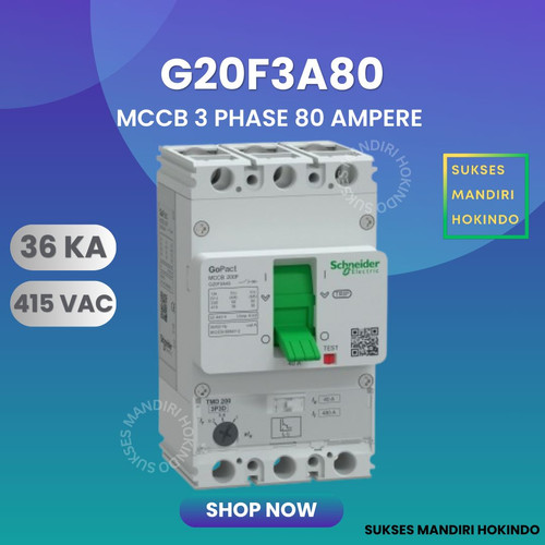 MCCB 3 Phase 80 Ampere 3P 80A Circuit Breaker 3 Pas 80 Amper Gopact 36kA G20F3A80 Schneider Original SNI