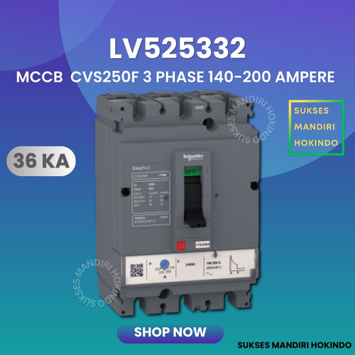 MCCB 3 Phase 200 Ampere 3P 200A Breaker CVS250F 36kA LV525332 3 Pas 200 Amper Schneider Original SNI