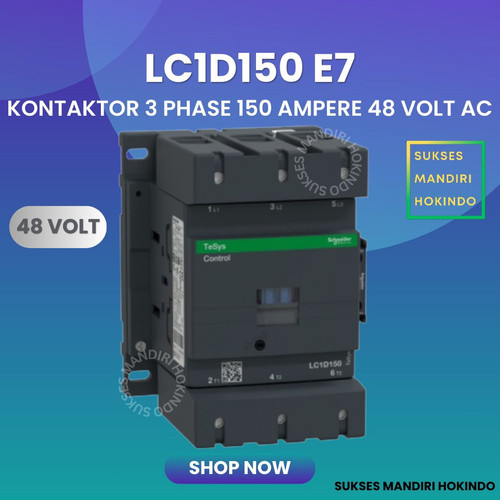 Kontaktor 3P 150A 3 Phase 150 Ampere Coil 48Volt AC 3 Pas 150 Amper Contactor Schneider LC1D150E7 48 VOLT Original SNI