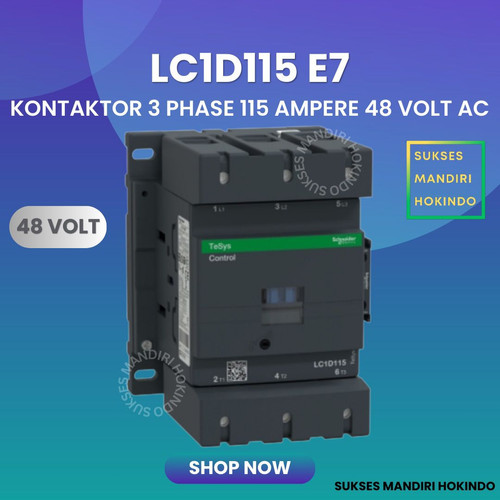 Kontaktor 3P 115A 3 Phase 115 Ampere Coil 48Volt AC 3 Pas 115 Amper Contactor Schneider LC1D115E7 48 VOLT Original SNI