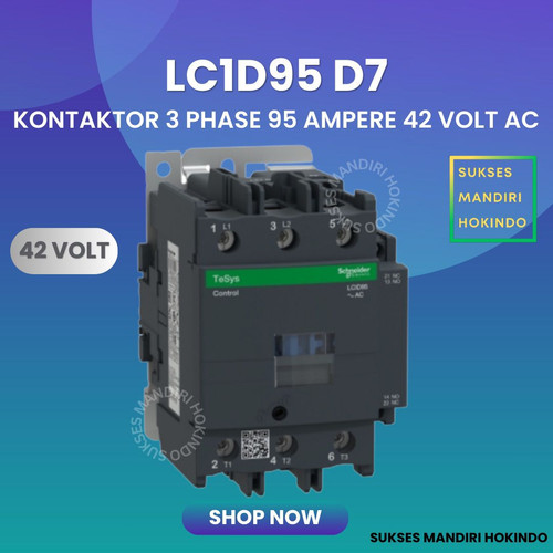 Kontaktor 3P 95A 3 Phase 95 Ampere Coil 42Volt AC 3 Pas 95 Amper Contactor Schneider LC1D95D7 42 VOLT Original SNI