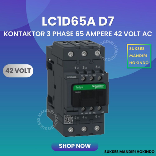 Kontaktor 3P 65A 3 Phase 65 Ampere Coil 42Volt AC 3 Pas 65 Amper Contactor Schneider LC1D65AD7 42 VOLT Original SNI