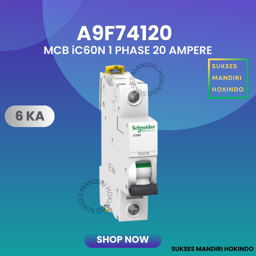 MCB 1 Phase 20 Ampere 1P 20A IC60N 6kA Schneider 1 Pas 20 Amper A9F74120 Original SNI