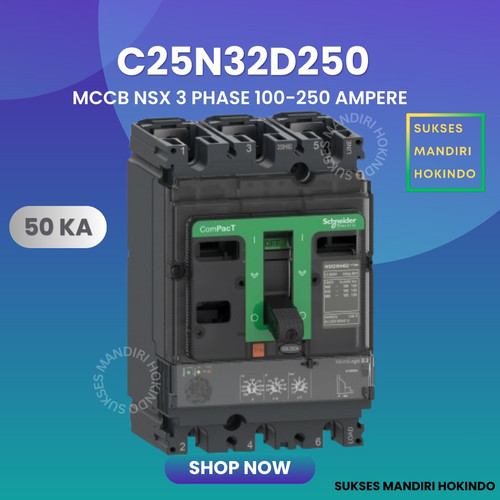 MCCB 3 Phase 250 Ampere 3P 250A Breaker 50kA 100-250 Amper C25N32D250 NSX250N Schneider Original SNI