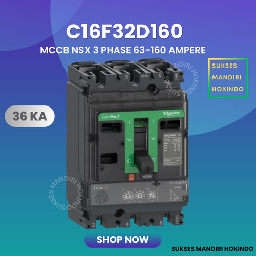 MCCB 3 Phase 160 Ampere 3P 160A Breaker 36kA 63-160 Amper C16F32D160 NSX160F Schneider Original SNI