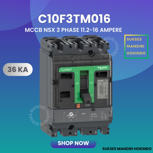 MCCB 3 Phase 16 Ampere 3P 16A Breaker 36kA 11.2-16 Ampere C10F3TM016 NSX100F Schneider Original SNI