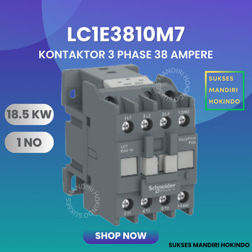 Contactor TVS 3 Phase 38 Ampere 1NO 18,5kW LC1E3810M7 Schneider ORI