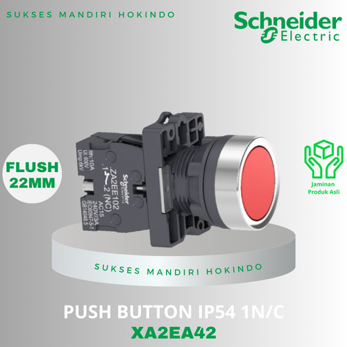 Push Button Flush 22mm Merah Schneider IP54 1NC XA2EA42 Original SNI