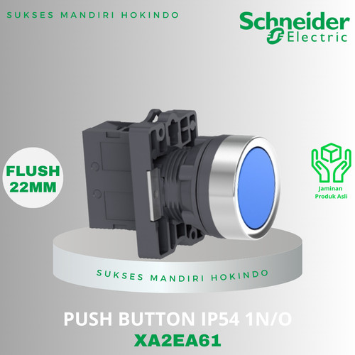 Push Button Flush 22mm Biru Schneider IP54 1NO XA2EA61 Original SNI