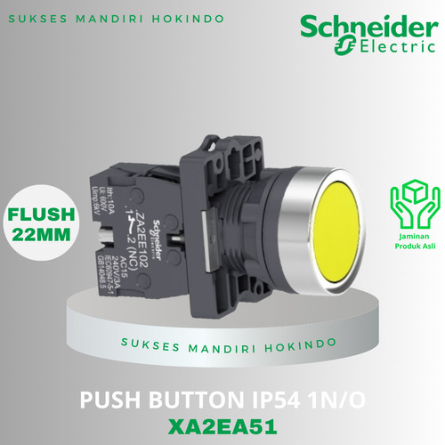 Push Button Flush 22mm Kuning Schneider IP54 1NO XA2EA51 Original SNI