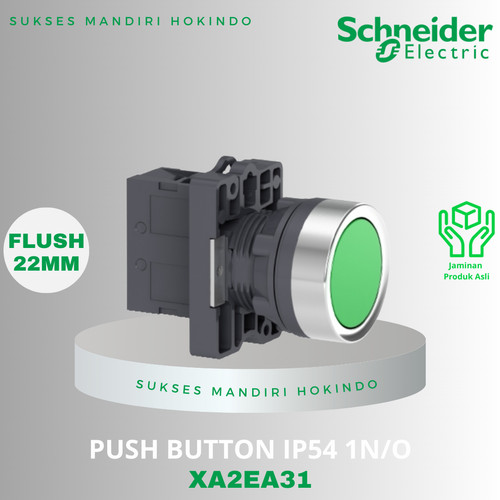 Push Button Flush 22mm Hijau IP54 Schneider 1NO XA2EA31 Original SNI