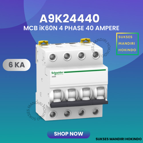 MCB 4P 40A 4 Phase 40 Ampere IK60N 6kA Schneider ORI SNI 4 Pole 40 A