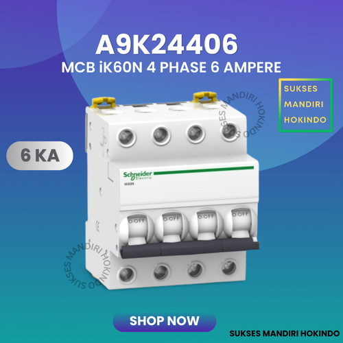 MCB 4P 6A 4 Phase 6 Ampere IK60N 6kA Schneider ORI SNI 4 Pole 6 A