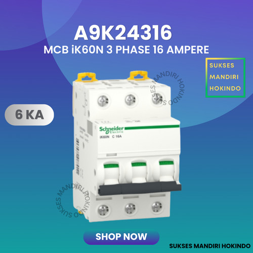 MCB 3P 16A 3 Phase 16 Ampere IK60N 6kA Schneider ORI SNI 3 Pole 16A