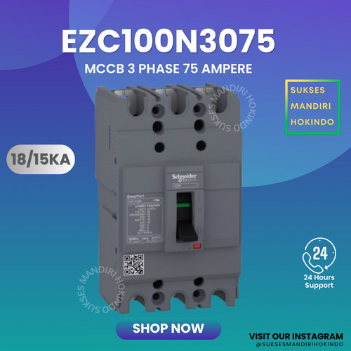 MCCB 3 Phase 75Ampere 3P 75A EZC100N Schneider ORIGINAL SNI