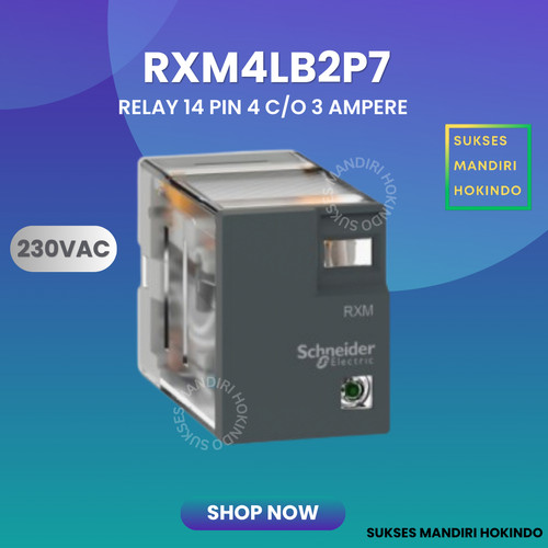 Relay RXM4LB2P7 Schneider 230 V AC 14 Pin 4 C/O 3A Original SNI