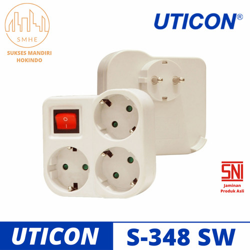 Uticon StopKontak 3 Lubang dengan Pengaman Soket S-348 SW Tusuk Kontak