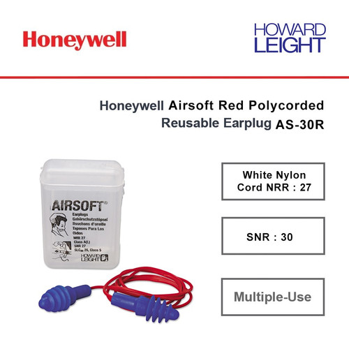 Honeywell Howard Leight Airsoft Red Polycord Reusable Earplug AS-30R