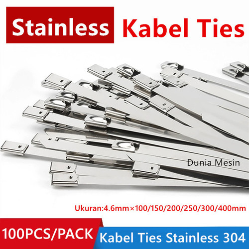 Kabel Ties Stainless Steel SS304 4.6mm x 100mm 150mm 200mm 250mm 300mm 400mm Cable Tie Kabel Ties Tali Pengikat Knalpot Klem