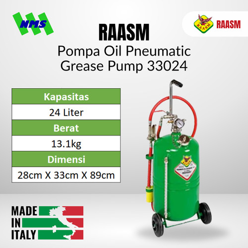 Pneumatic Grease Pump RAASM 33024 24 Liter Air Oil Lubricator Wheel Mounted Mesin Pompa Gemuk Angin Original Italy