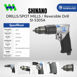 Mesin Bor Angin Shinano SI-5305A 3/8" Reversible Air Drill Kapasitas Chuck 10mm 2000 rpm