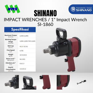 Mesin Impek Shinano SI-1860 1" Impact Wrench Pengencang Baut Maks Torsi 2500Nm Pinless Hammer