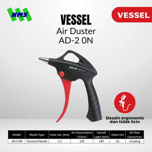 Air Blow Gun VESSEL AD-2 0N Air Duster Basic Tembakan Semprotan Angin Kompresor Tanpa Ekstension Nozzle