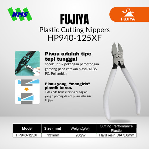 Tang Potong Gunpla FUJIYA HP940-125XF Plastic Cutting Nippers 125mm 5 Inci Single Thin Straight Blade Dengan Per