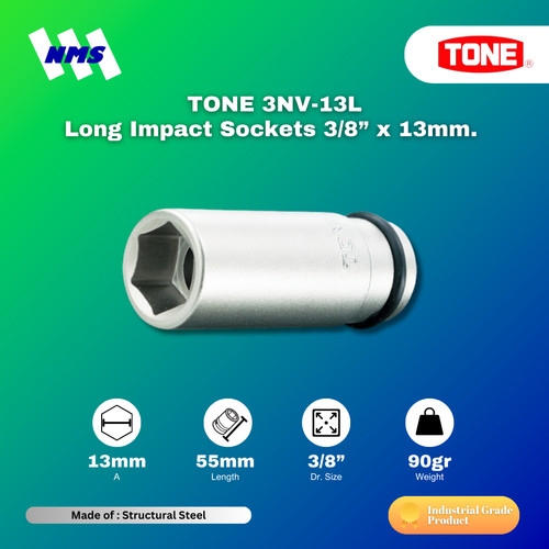 Kunci Shock TONE 3NV-13L Long Impact Sockets 3/8” 6pt 13mm x 55mm